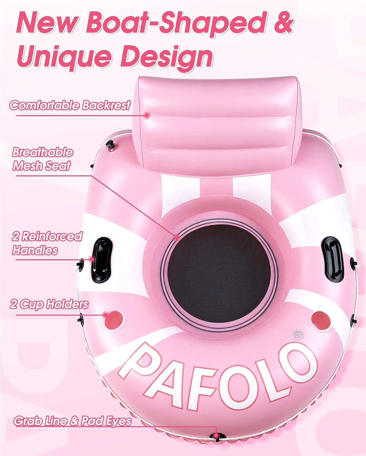 River Tubes for Floating Heavy Duty, 53" Inflatable Pool Floats Adult, Water Tube with Mesh Seat, Full Support Headrest, 2 Cup Holder, 450lb Capacity - Ideal for Pool, River, Lake Float