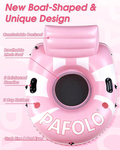 River Tubes for Floating Heavy Duty, 53" Inflatable Pool Floats Adult, Water Tube with Mesh Seat, Full Support Headrest, 2 Cup Holder, 450lb Capacity - Ideal for Pool, River, Lake Float