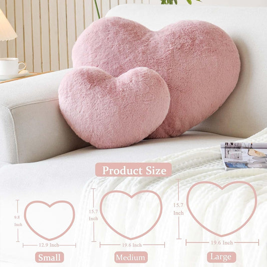 XVTRU Dusty Pink Heart Pillows, Cute Heart Decorative Pillow, Heart Shaped Throw Pillows for Bed, Faux Rabbit Fur Plush Hoom Decor Pillow Cushion for Chair Sofa Living Room (Medium-15.7"x11.8")