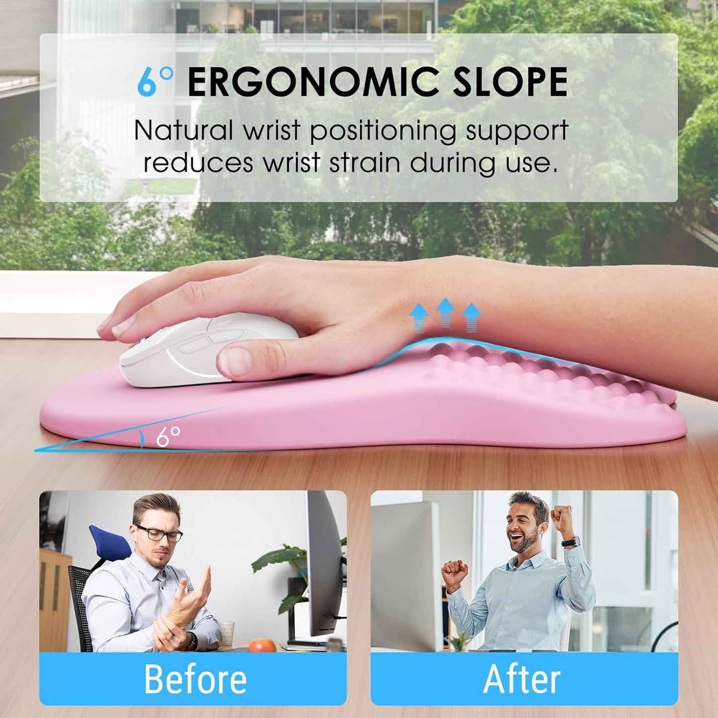 MROCO Ergonomic Mouse Pad with Wrist Support, Memory Foam Wrist Rest Mouse Pad, Non-Slip Base, Smooth Surface for Office & Home, Pale Pink