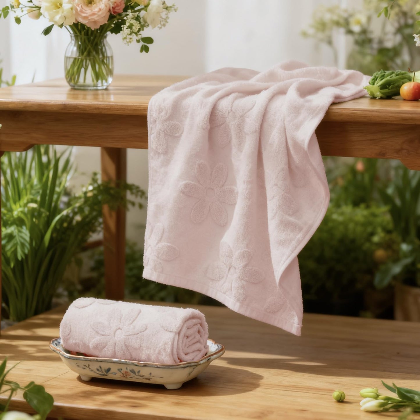 Artoid Mode 2 Pcs Pink 3D Floral Jacquard Spring Hand Towels for Bathroom, 100% Cotton Soft Absorbent Bathroom Decor Towels, 13.7 x 29.5 Inch