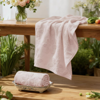 Artoid Mode 2 Pcs Pink 3D Floral Jacquard Spring Hand Towels for Bathroom, 100% Cotton Soft Absorbent Bathroom Decor Towels, 13.7 x 29.5 Inch