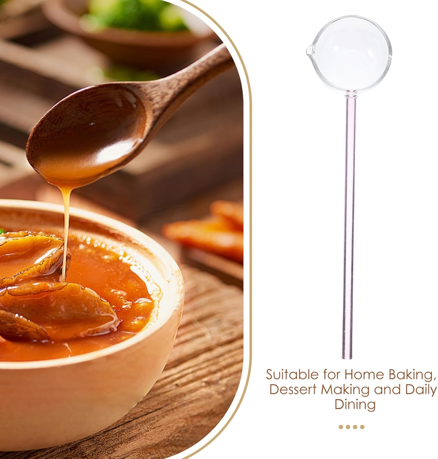 Luxshiny Clear Glass Serving Ladle: Long Handle Soup Spoon Dessert Gravy Ladle for Coffee, Tea, Ice Cream, Cake, Home Kitchen - Pink