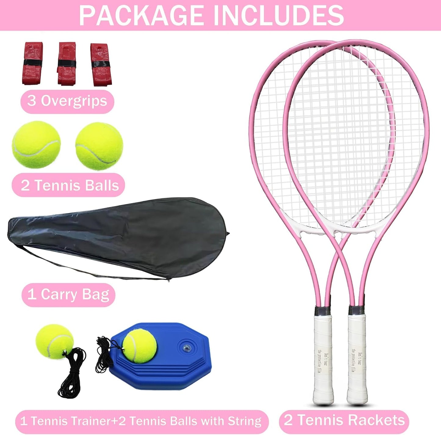 Tennis Rackets for Adult, 2 Players Adult Recreational Tennis Rackets Set for Beginners and Professional with 4 Tennis Balls, 3 Overgrips, 1 Tennis Bag