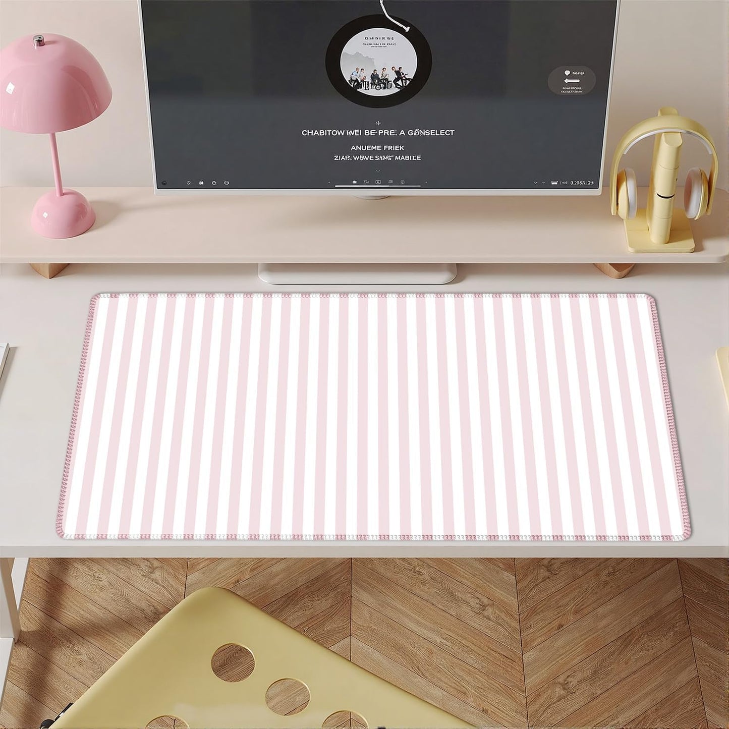 Light Pink Striped Desk Mat Cute Pastel XXL Large Gaming Mouse Pad Desk Pad Kawaii Cozy Aesthetic Keyboard Laptop Computer Mat Home Office Decor for Women