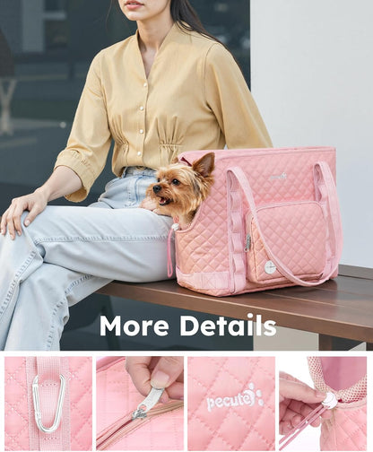 Pecute Dog Purse Carrier, Dog Carrier with Pockets for Small Dogs, Fits Dogs 5 lbs to 9 lbs, Cat and Puppies Tote Bag, Outing, Travel, Vet, Pink