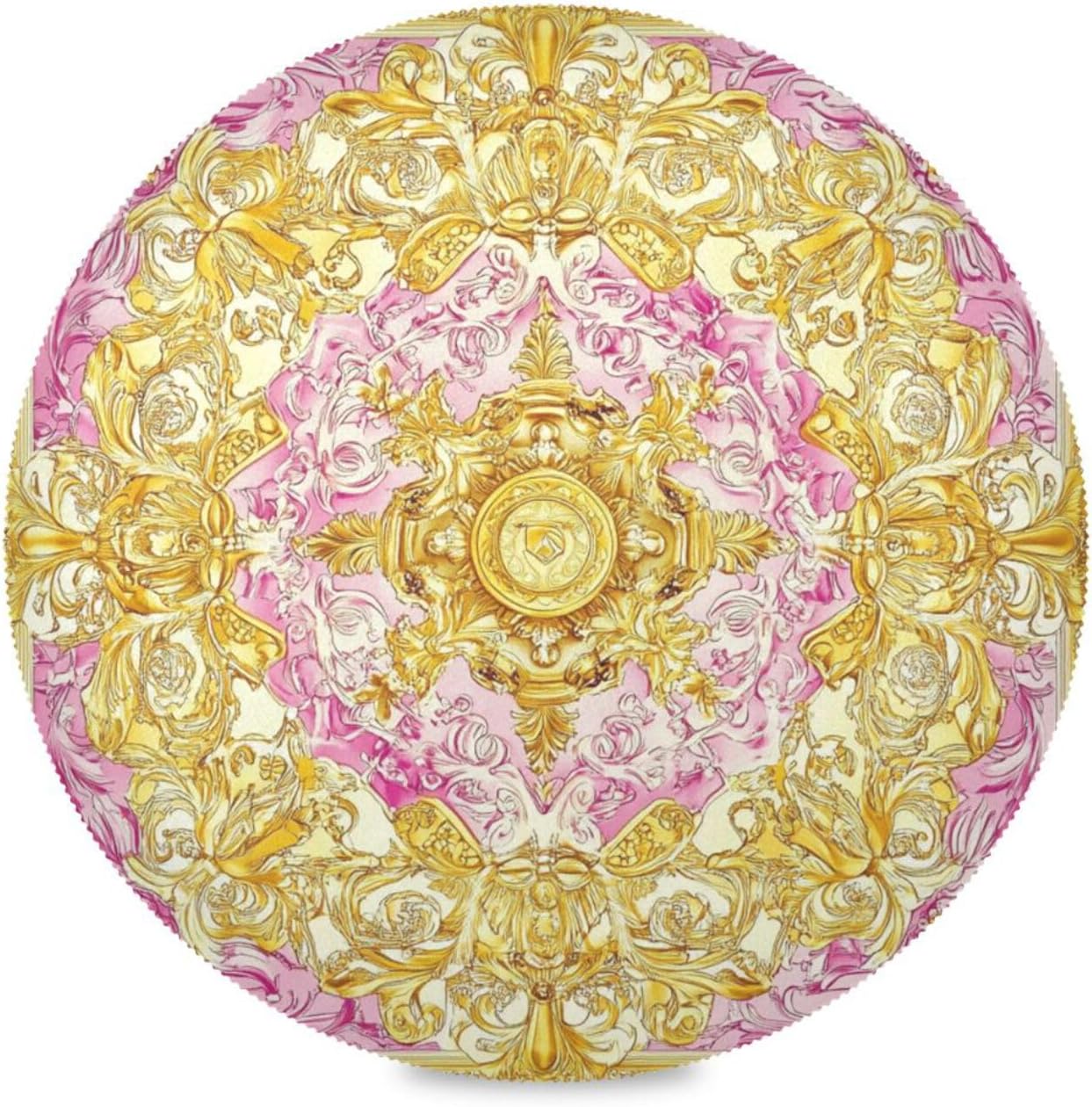 Retro Floral Pattern Gold and Peach placemat Round Table Reusable placemat Washable placemat Moroccan placemats for Dining Table placemats Heat Resistant Waterproof Place Settings for 6 for