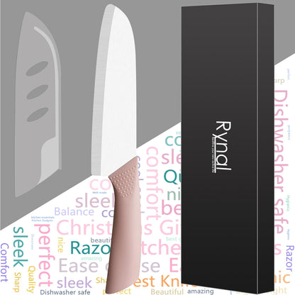 Upgrade Version 7-inch Ceramic Santoku Knife with Sheath - Light, Precise, Sharp, Nonstick Ceramic Knife - Rustproof Dishwasher Safe Chef's Kitchen Knife