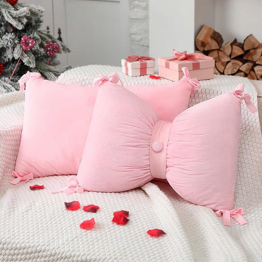 Newwiee 2 Pcs Valentines Pink Velvet Bow Pillow Covers 14 x 20 Inch Pink Throw Pillow Cover Soft Velvet Cushion Cases Aesthetic Cushion Cases for Women Room Bed Sofa Couch Valentines Decor