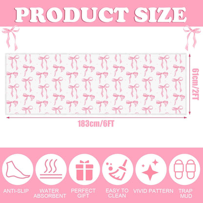 Drydiet Coquette Pink Bow Runner Rug 2 x 6 ft Large Pink Bow Soft Washable Rug with Non Slip, Low Pile Stain Resistance Carpet for Entryway Hallway Kitchen Laundry Living Room
