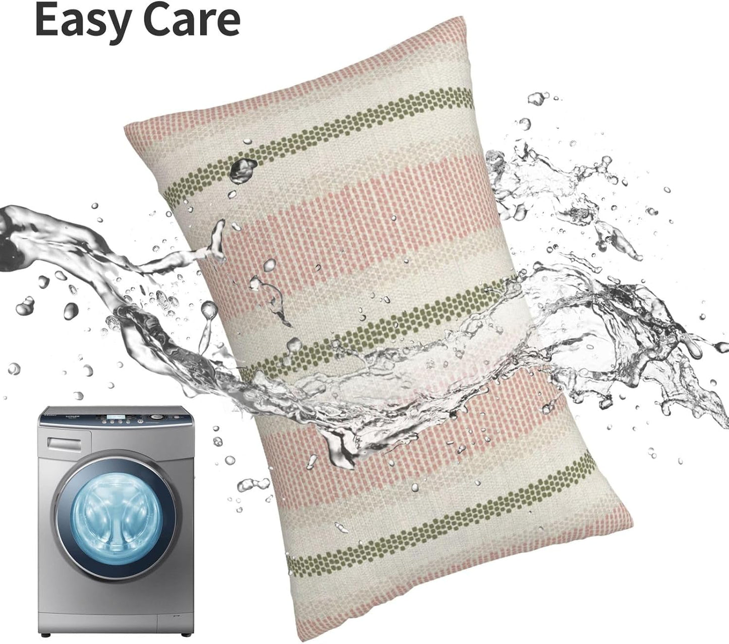 Boho Pillow Covers 12x20 Set of 2 Sage Green Pink Stripe Polka Dot Throw Pillow Covers Outdoor Decoration Modern Abstract Decorative Pillowcase Farmhouse Linen Lumbar Cushion Case for Home Sofa