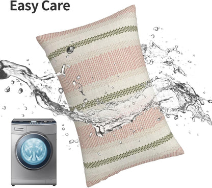 Boho Pillow Covers 12x20 Set of 2 Sage Green Pink Stripe Polka Dot Throw Pillow Covers Outdoor Decoration Modern Abstract Decorative Pillowcase Farmhouse Linen Lumbar Cushion Case for Home Sofa