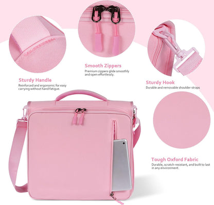 2 Inch 3 Ring Zipper Binder with 500 Sheet Capacity, 6 Tab Expanding File Folder, Multi-Pocket Design, Shoulder Strap and Handle for Middle School and Office (Pink)