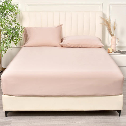 PHF 100% Rayon Derived from Bamboo Fitted Sheet Twin Size, 16" Deep Pocket,2.5cm Wider Strong Elastic Easy Fit, Breathable Silky Soft Skin-Friendly for Hot Sleeper,39"x 75",Peach Blush,No Pillowcases