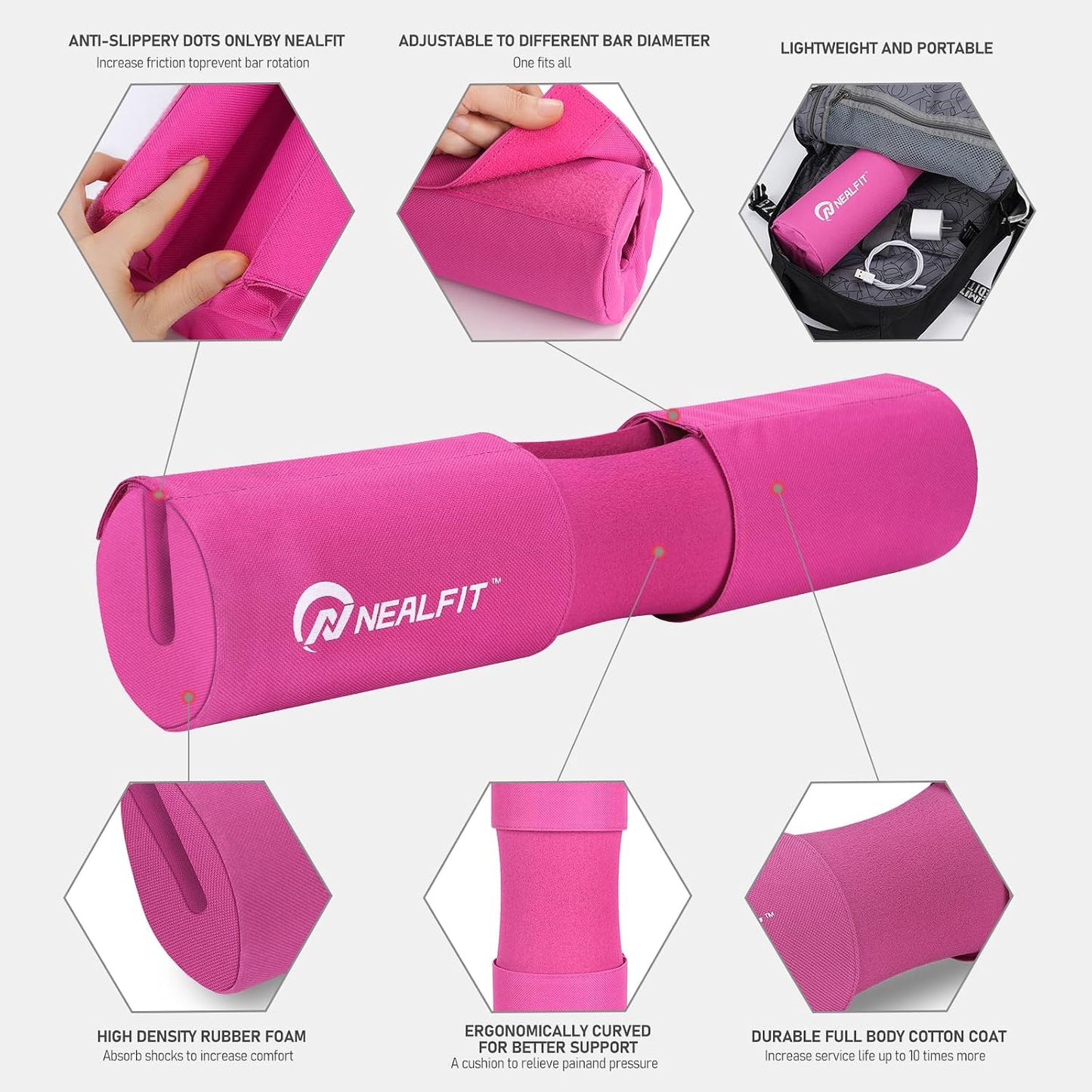 NEALFIT Barbell Squat Pad with Thick Nylon Padding, Hip Thrust Pad for Squats, Lunges, Neck Shoulder Squat Pad for Olympic or Standard Bars