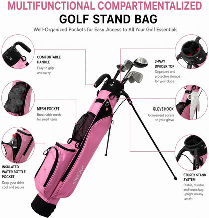 Sunday Golf Stand Bag Lightweight Golf Bag for Par 3 & Driving Range with 3 Zippered Pockets, Cooler Bag, Rain Hood and Adjustable Dual Strap System,Golf Club Carry Bag Suitable for Men & Women