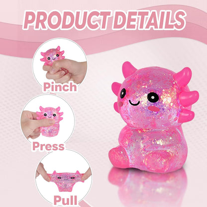 Axolotl Squishy Toy - 1 Pcs Glitter Slow Rising Squeeze Toy, Maltose Filled TPR Stress Relief Fidget Toy, Cute Transparent Handheld Desk Pet Sensory Toy, Age 3+ (Pink)