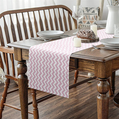 Feelyou Light Pink Geometric Stripes Table Runner Plaid Kitchen Dining Decoration for Home Party 13x60 Inch Light Pink Home Decor for Living Room Dresser Scarfs for Bedroom White Ocean Weave