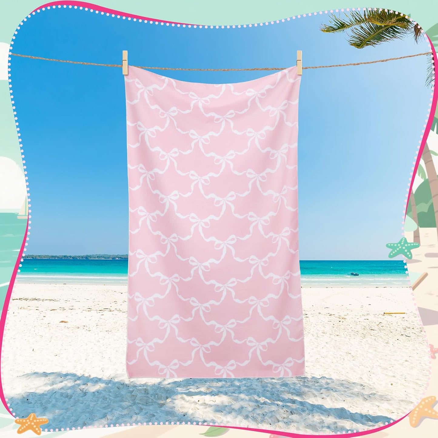 HunnmingRe Pink Bow Kids Beach Towels Coquette Girls Cute Bow Beach Towel 50 x 30 Inch Summer Absorbent Quick Dry Microfiber Pool Bath Supplies for Bath Sport Travel Swimming Camping Party Supplies