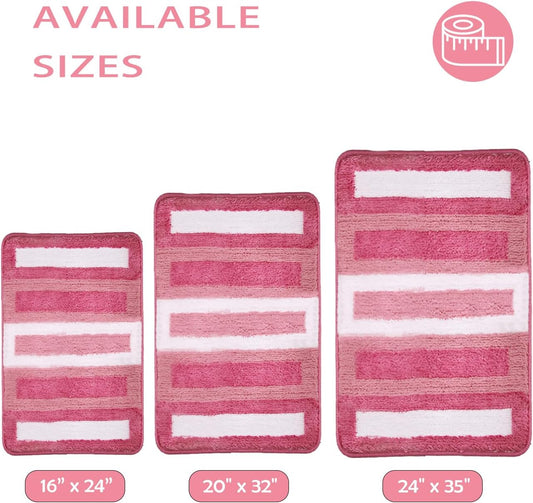 Pink Striped Bath Mats for Bathroom 16" x 24", Extra Soft Water Absorbent Tufted Shower Rug Non-Slip Washable Plush Microfiber Bath Mat Funky Aesthetic Decoration Carpet (Pink,16" x 24)