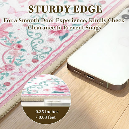 Hallway Runner Rug 2x6 - Washable Runner Rugs Non-Slip Low Pile Kitchen Runner Carpet for Laundry Room Entryway Bathroom Bedroom Living Room Floor Decor (2' x 6', Pink/Bow)