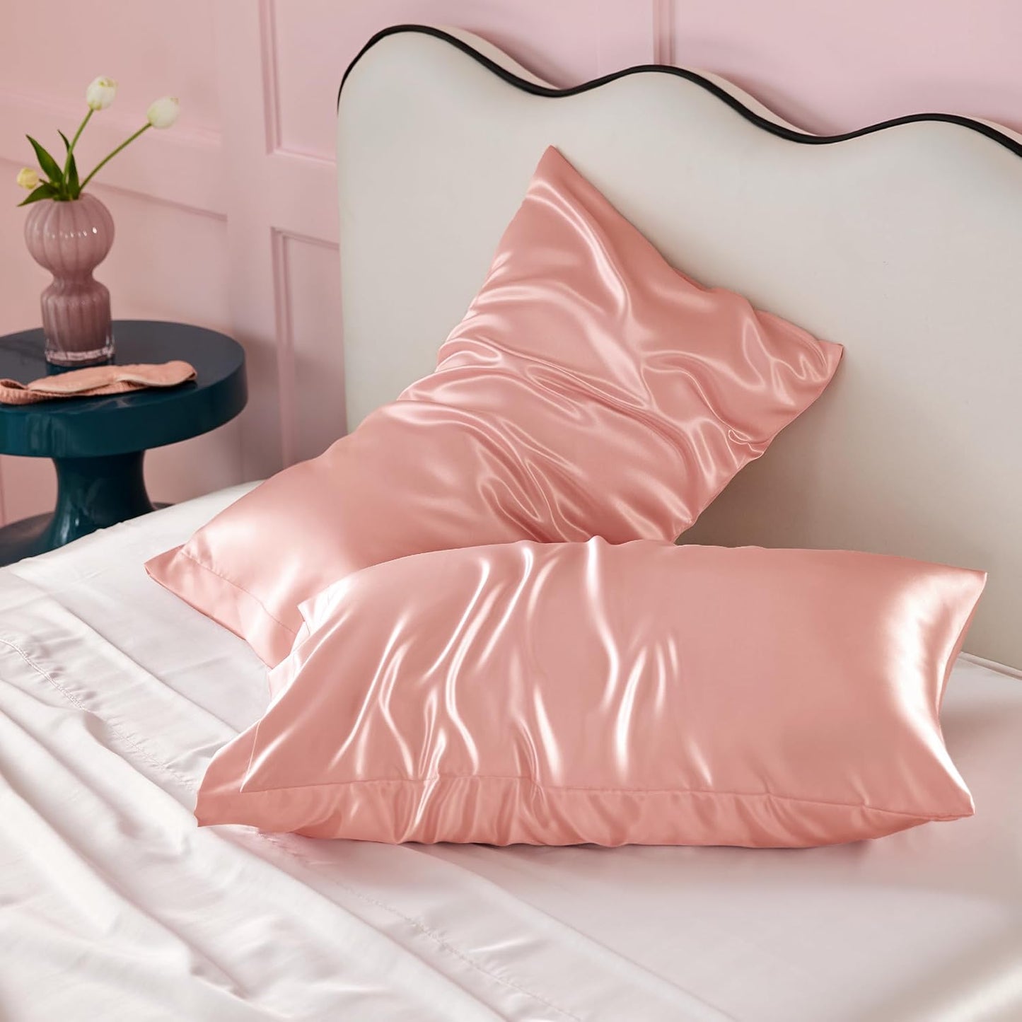Bedsure Satin Pillowcases, Similar to Silk Pillow Cases Standard Size Set of 2, Pillow Case for Sleeping Women with Envelope Closure, Gifts for Women Men, Peach Pink, 20x26 Inches, 2pcs