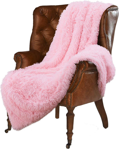 LOCHAS Super Soft Shaggy Faux Fur Blanket, Plush Fuzzy Bed Throw Decorative Washable Cozy Sherpa Fluffy Blankets for Couch Chair Sofa (Baby Pink 50" x 60")