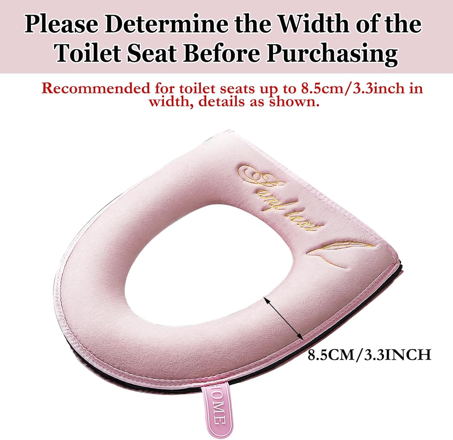 timecity Warmer Toilet Seat Pads with Zipper Pink Toilet Seat Cover with Lifter Handle Set Washable Velvet Toilet Seat Cushion Soft Thicker Toilet Seats Warmer Mat, Pink