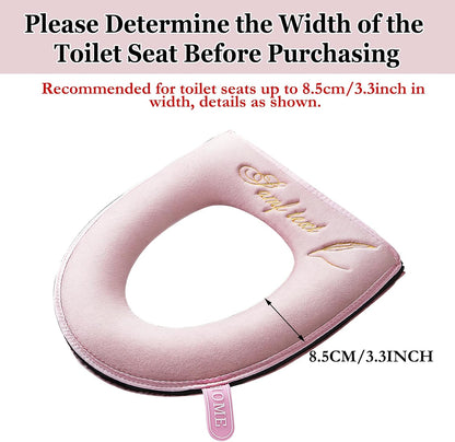 timecity Warmer Toilet Seat Pads with Zipper Pink Toilet Seat Cover with Lifter Handle Set Washable Velvet Toilet Seat Cushion Soft Thicker Toilet Seats Warmer Mat, Pink