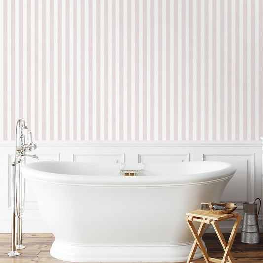 Tomete Pink and White Striped Wallpaper Peel and Stick Modern 17.3"x78.7" Self-Adhesive Removable Wallpaper for Girls, Work in Bedroom, Nursery, Vinyl Film for Cabinets Waterproof, Easy to Clean/Match