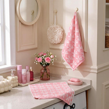Mindsoft 2 Pcs Pink Bow Hand Towels 100% Cotton 13 x 29 Inch Soft Decorative Bathroom Towels Absorbent for Gym Spa Guest Room