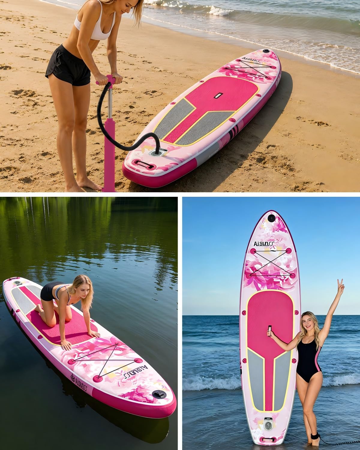 Inflatable Paddle Board for Adult, Paddle Board for All Skill Levels, Wide SUP Board with Primium Accessories Include SUP Carry Bag, Hand Pump, 10L Waterproof Bag