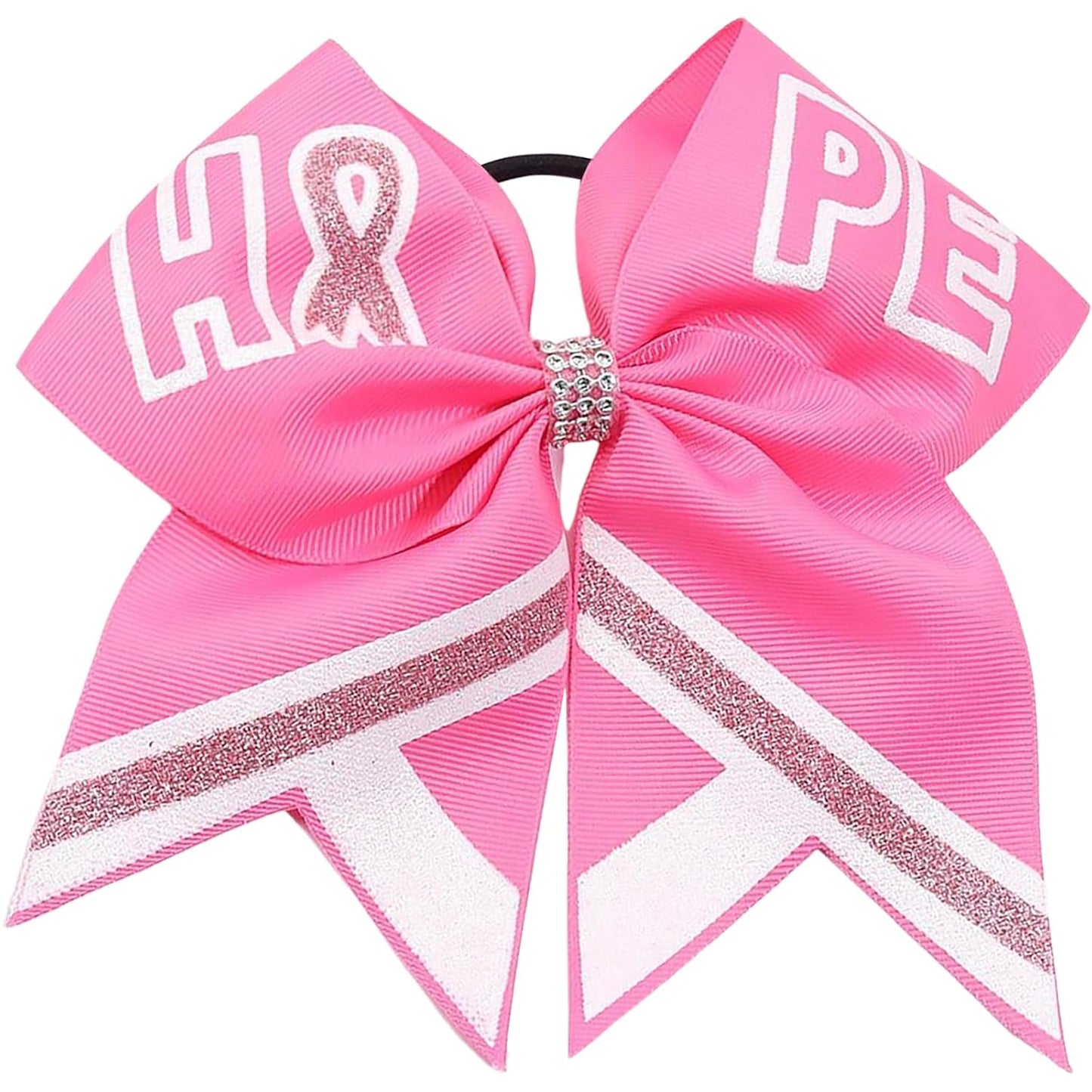 Totelux Breast Cancer Cheer Bows Hair Ties Pink Ribbon Hair Rubber Band Ponytail Holder Glitter Elastic Hair Bow Ties for Women Breast Cancer Awareness Hair Accessories