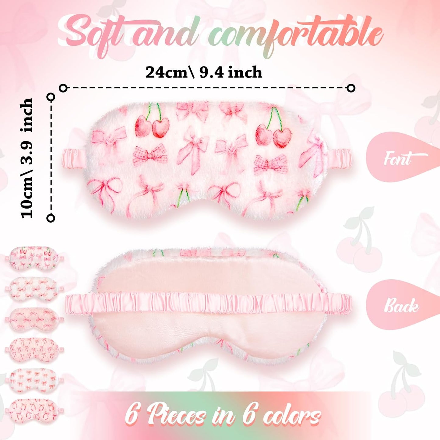 Cuffbow 6 Pack Plush Sleep Mask Set, Cute Plush Eye Masks for Sleeping, Soft Comfortable Travel Nap Blindfold, Sleepover Party Favors for Women(Bow,Pink)