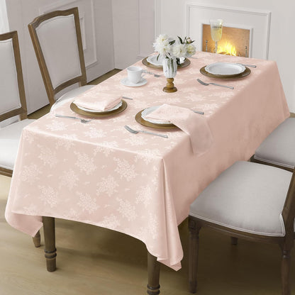Romanstile Jacquard Rectangle Tablecloth, Waterproof Elegant Damask Rose Floral Pattern Table Cloth, Washable Decorative Polyester Table Cover for Kitchen/Dining/Parties - Pink, 52 x 70 Inch