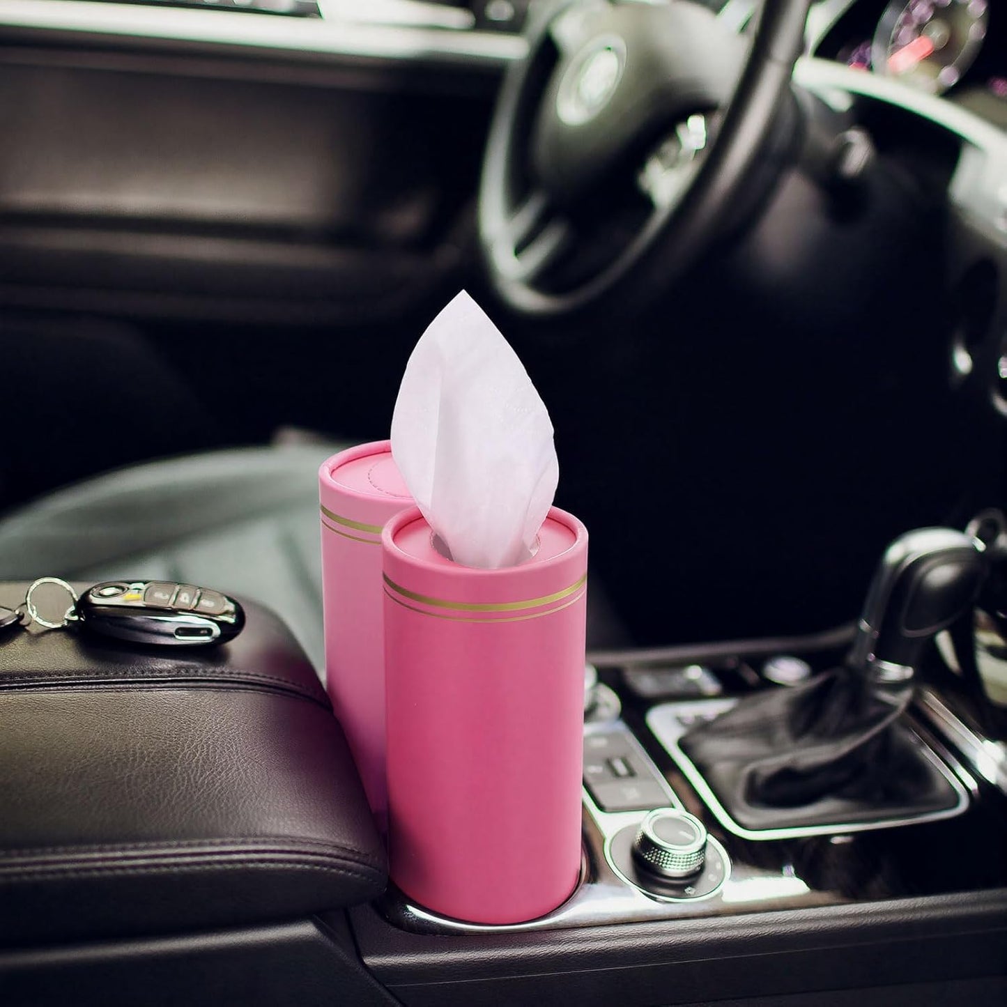 Fourluoo 12 Pack Car Tissue Cylinder Holder Bulk with 3 Ply Facial Tissues, Round Napkin Holders for Cup Holder Cylinder Travel Paper Tubes Bulk Round Napkin Boxes Packs(Pink)