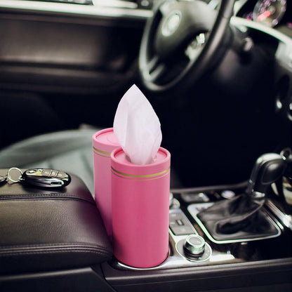 Fourluoo 12 Pack Car Tissue Cylinder Holder Bulk with 3 Ply Facial Tissues, Round Napkin Holders for Cup Holder Cylinder Travel Paper Tubes Bulk Round Napkin Boxes Packs(Pink)