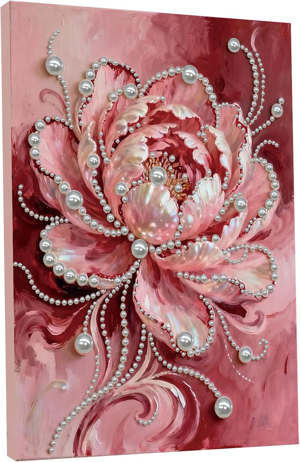 DIY Diamond Pearl Painting Kit for Adults, Beginner Friendly Craft Kits with Frame 30x40cm,Home Decor Housewarming Gift, Diamond Dots Beads Canvas Art for Wall Decor(Pink Flower)