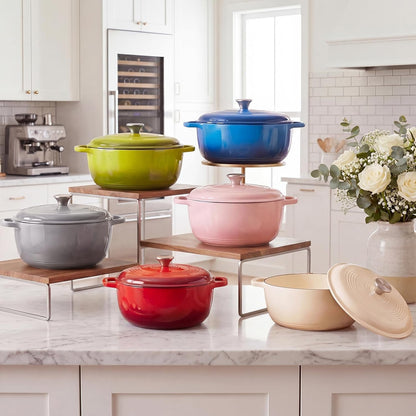 DUMOS Cast Iron Dutch Oven, 6 Quart Pot with Lid, Enameled Heavy Duty Cookware, Oven Safe to 500°F, Perfect for Bread Baking, Braising, Stews and Roasting, Moisture Sealing Lid with Dual Handles, Pink