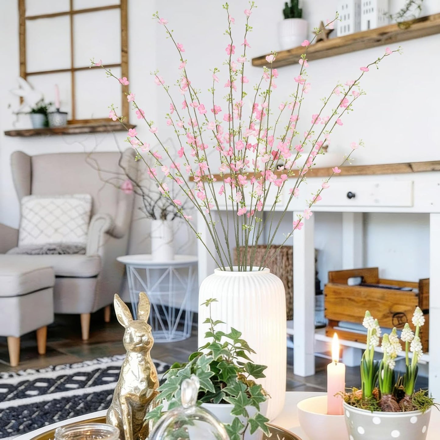 2 Pcs Artificial Spring Flowers Wildflowers Stems with Forsythia Floral Picks 34" Fake Wildflowers Branches Pink Faux Wildflowers Arrangements for Centerpieces Home Indoor Wedding Decorations