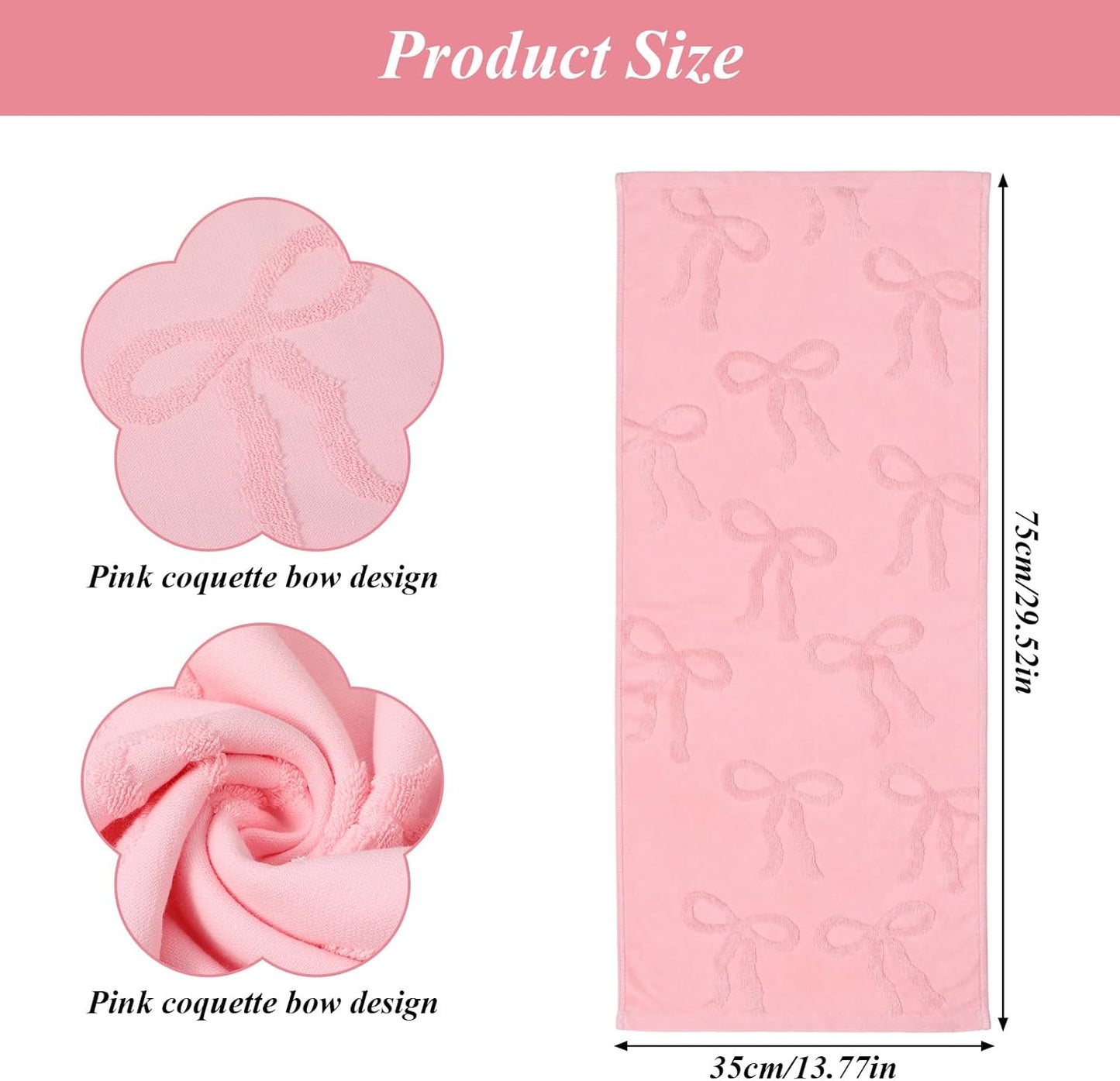 4 Pcs Pink Hand Towels for Bathroom Coquette Bow Decor Cotton Absorbent Jacquard Weave Preppy Pink Bathroom Decor Gift Set 29.52 x 13.77 Inch