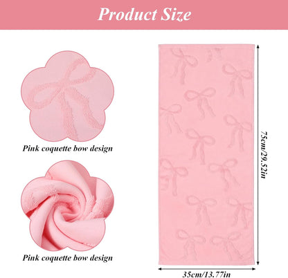 4 Pcs Pink Hand Towels for Bathroom Coquette Bow Decor Cotton Absorbent Jacquard Weave Preppy Pink Bathroom Decor Gift Set 29.52 x 13.77 Inch