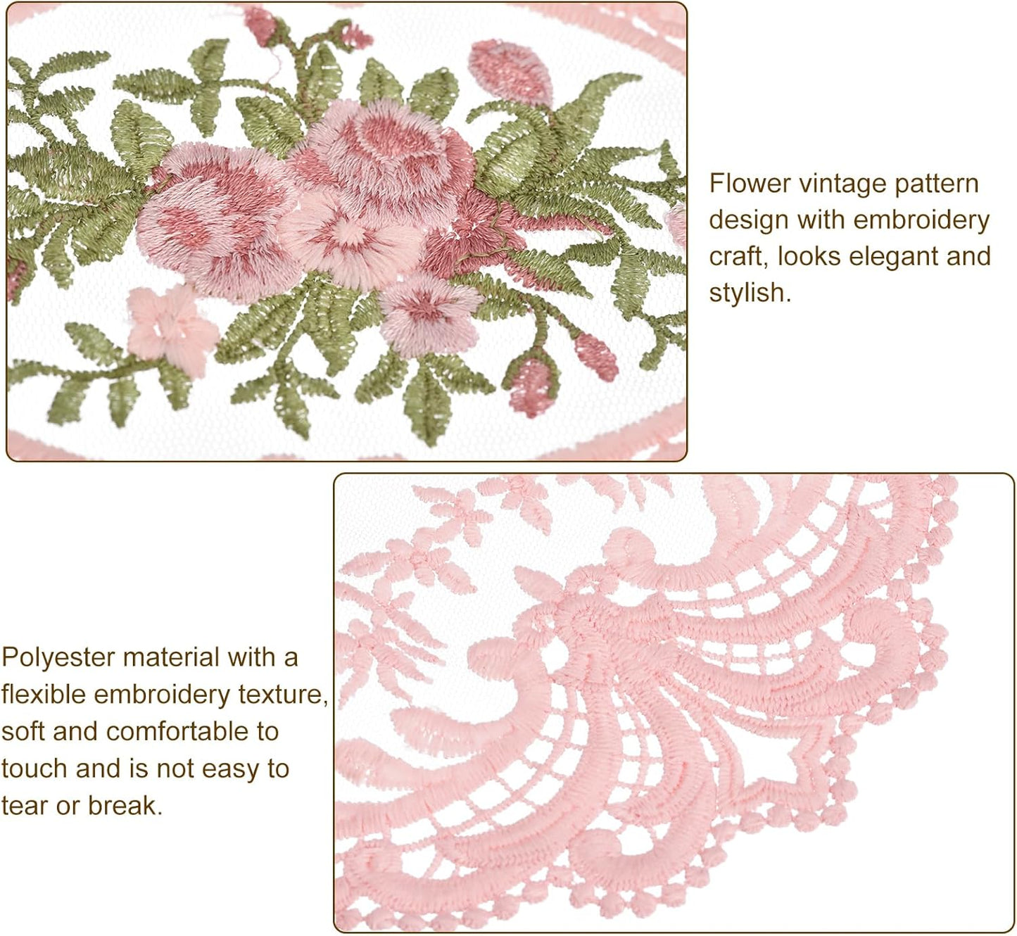2Pack Retro Lace Placemat 12x16-in Oval Embroidered Table Place Mats French Crochet Doilies Coasters Cup Mat for Home Wedding, Pink