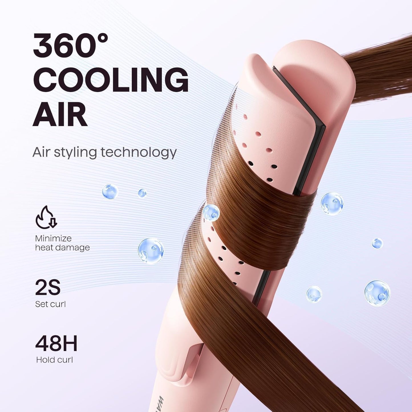 Wavytalk Airflow Styler Curling Iron, Cool Curl, 360° Cool Air Lock in Style for Lasting Curls, Reduces Damage, 2 in 1Hair Straightener and Curler, 1.25 Inch, Anti-Scald for Short Long Hair, Pink