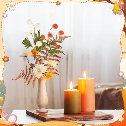 Artificial Flowers Fall Decor - 16 Bundles Faux Silk Mums UV Resistant Chrysanthemums Bouquet Kiku Flowers (16, White+Pink+Orange)
