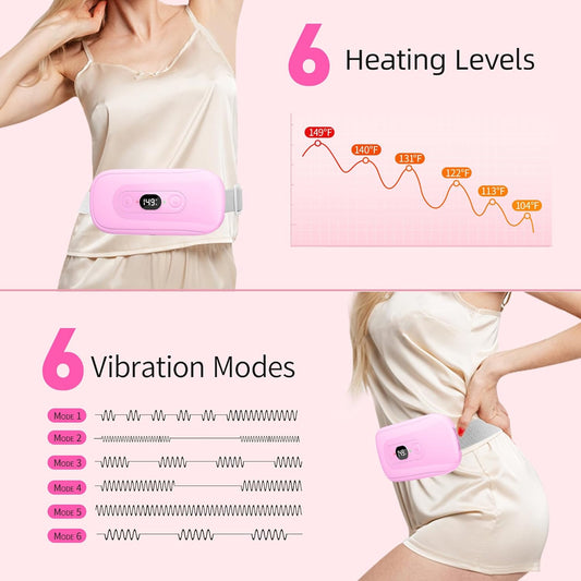 Portable Heating Pad: 2 Timer 6 Heat Levels 6 Vibration Modes Cordless Electric Heating Pad 3s Fast Heating Travel Heating Pad Gifts for Women Christmas Birthday Pink