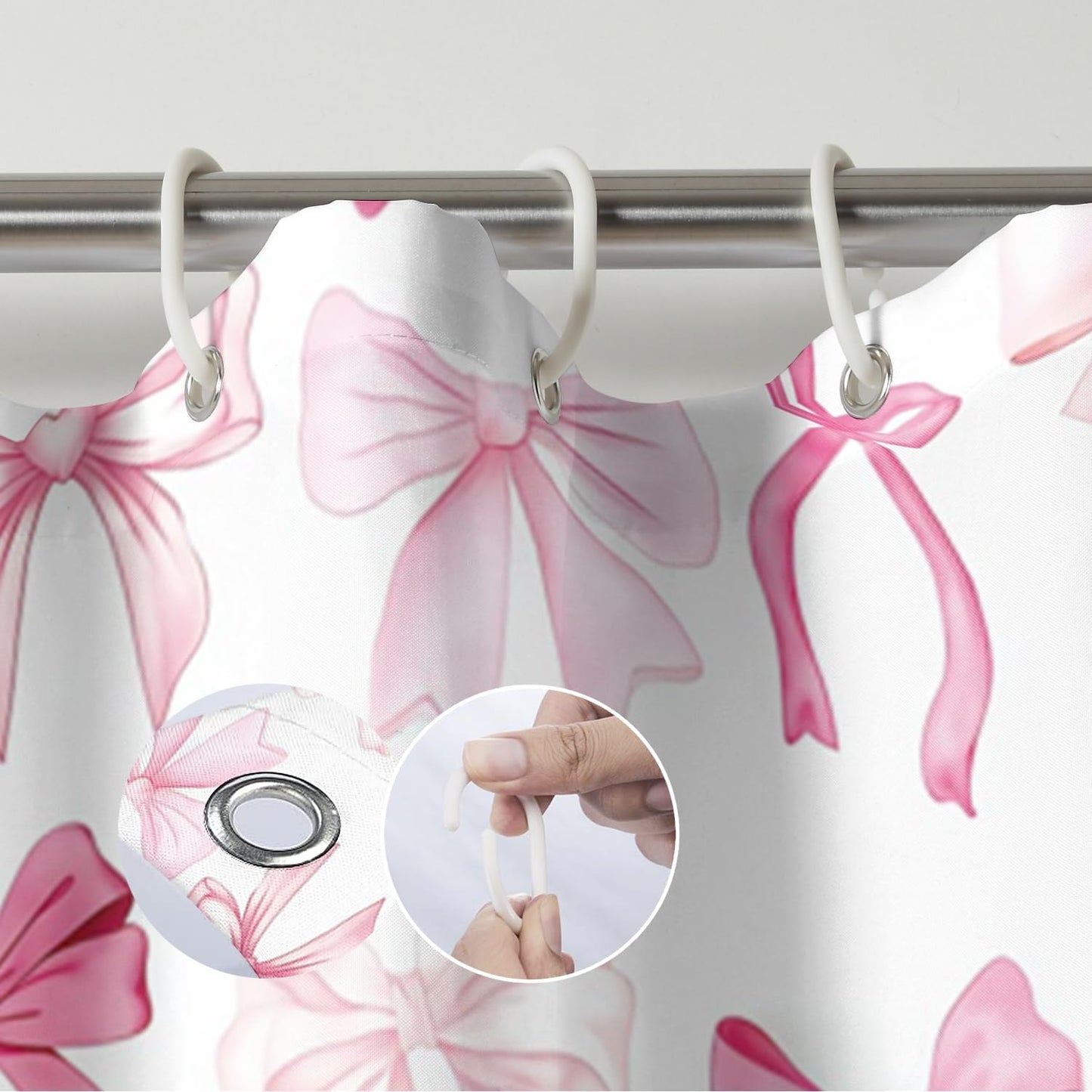 Pink Bow Shower Curtain Cute Coquette Bowknot Shower Curtains for Girls Bathroom Waterproof Polyester Fabric Bath Curtain 72 x 72 Inch with 12 Hooks