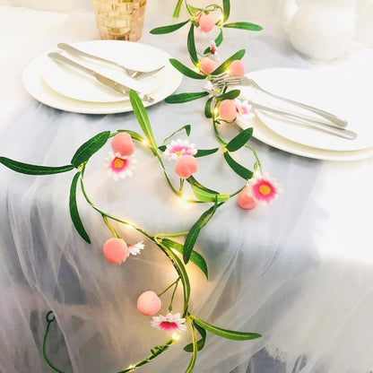 Simulation Peach String Lights Hanging Vine Plant Peach Garland Artificial Fruit Peach Pink Flower Fairy Light Battery Powered for Home Garden Wedding Party Decor (2 Pack, Pink Peach)