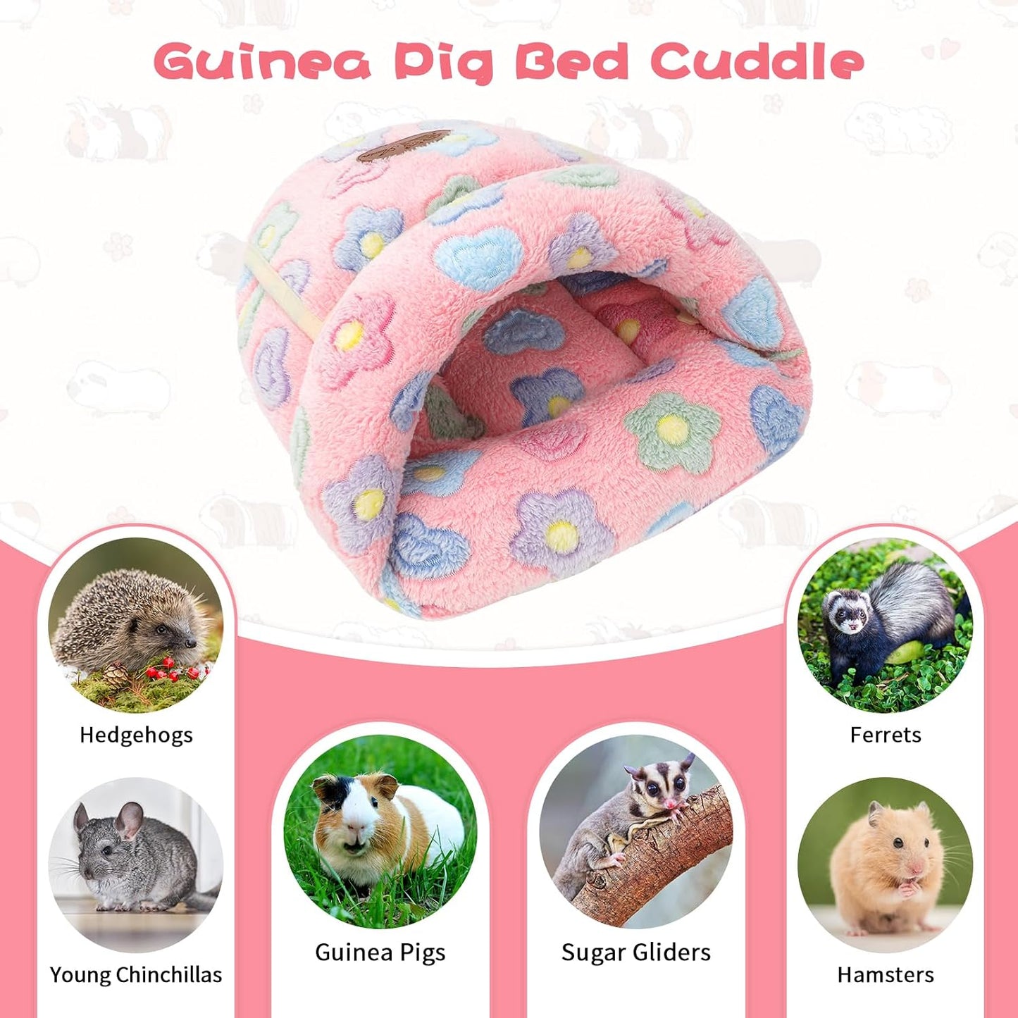 YUEPET Guinea Pig Bed Cuddle Cave Warm Fleece Cozy House Bedding Sleeping Cushion Cage Nest for Small Animal Squirrel Chinchilla Hedgehog Cage Accessories(Pink Flower