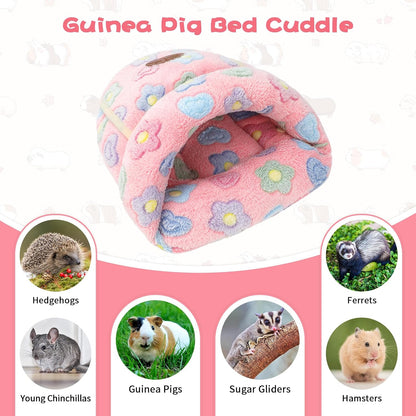 YUEPET Guinea Pig Bed Cuddle Cave Warm Fleece Cozy House Bedding Sleeping Cushion Cage Nest for Small Animal Squirrel Chinchilla Hedgehog Cage Accessories(Pink Flower